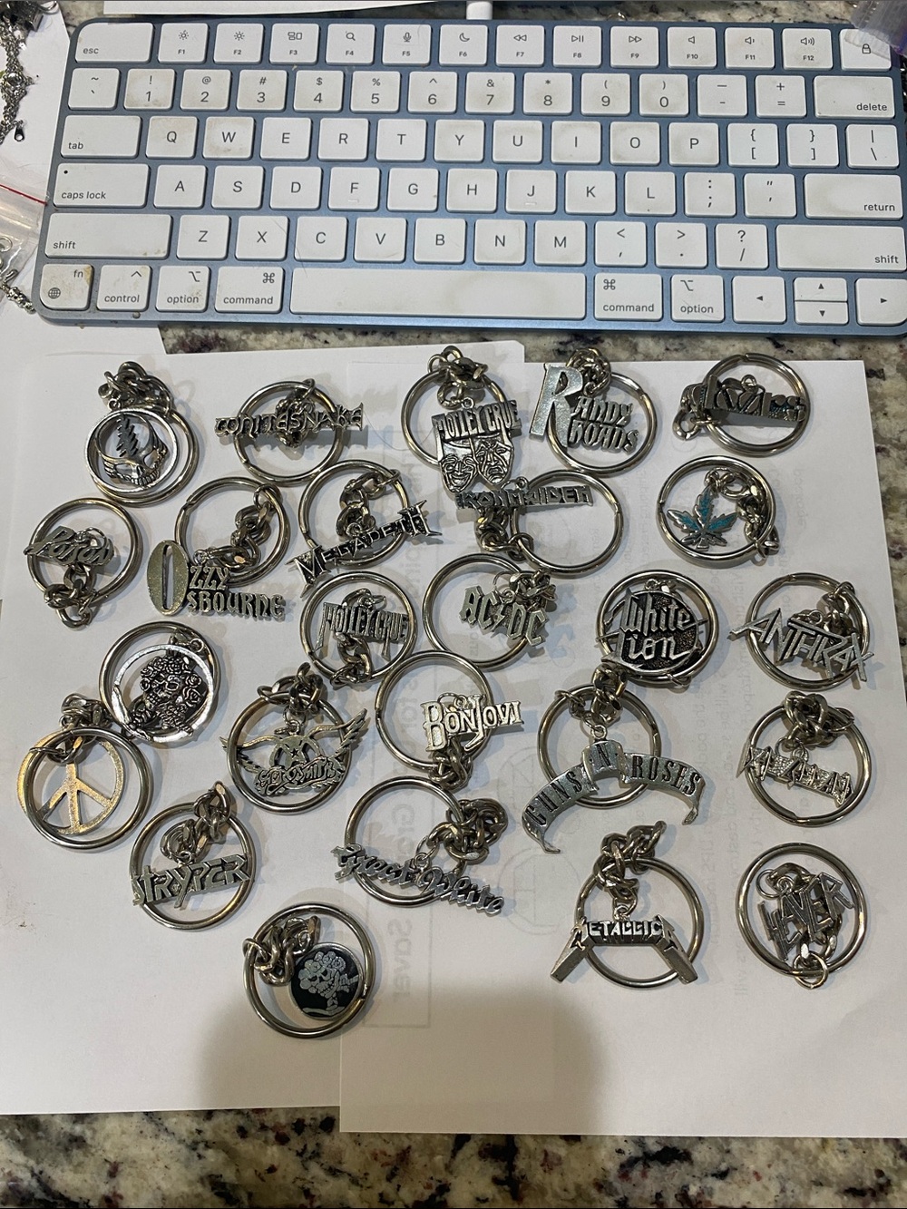 Music Band Keychain Set - Silver Tone Rock Logo Charms